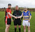 St.Brigid’s Cloughmills captain John McGuigan, St.Mary’s Rasharkin vice captain Joey Quinn with match referee Liam Donnelly (All Saints Ballymena)